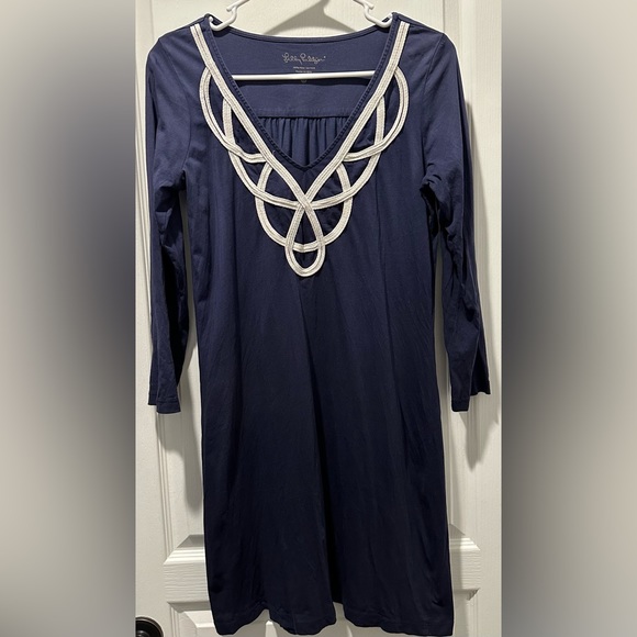 Lilly Pulitzer 3/4 Sleeve Blair Jersey Shift Dress w Soutache Appliqué - Picture 2 of 10